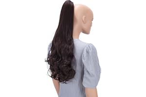 ‎CAISHA CAISHA 60cm Haarteil Ponytail Zopf Pferdeschwanz Haarverlängerung Voluminös Leicht Gewellt Dunkelbraun H50