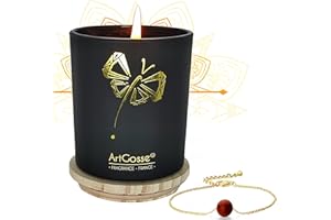 ARTGOSSE Bougie Personnalisable avec bijou en pierre naturel 2 ème Chakras • Lithotherapie • 70H et Rechargeable + coffret CADEAU en Bois 100% Naturelle (Bracelet Cornaline)
