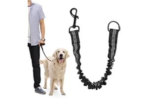 DEVANTIA Elastyczna smycz dla psa, amortyzator dla psów – nylonowa krótka smycz z przędzą odblaskową, amortyzacja podczas jazdy na rowerze, dla średnich i dużych psów (2,5 x 42 cm)