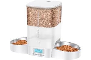 HoneyGuaridan Automat do karmy dla kotów, 2 miski, równomierny rozkład karmy dla kotów, automatyczny programator, 3,5 l, dozownik karmy o całkowitej konstrukcji uszczelniającej, miska ze stali