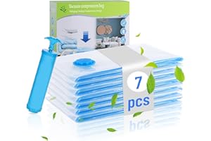 Chuner Zestaw 7 worków próżniowych na kołdry Jumbo 100 x 80 cm – 80% oszczędność miejsca, worki wielokrotnego użytku, pompka ręczna w zestawie