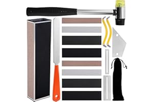 SOUJOY Gitarrenbauer-Werkzeug-Set, 17-teilig, Bundgummi-Hammer, Bundkrönungsfeile, Bund-Nivellierbalken, Schleifnivellierbalken, Bundwippe, Griffbrettschutz, Saitenspreizer für Gitarre, Bass