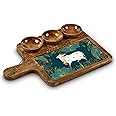 Regal Handicraft Mangowood Serving Tray/Platter with 3 Bowl Set Multipurpose Appetizer Platter for Cakes & Snacks Kitchen and Restaurants Use (Size.10X16 inch)