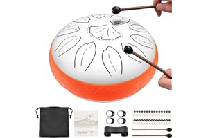 LEKATO Steel Tongue Drum, 6 Inch 11 Notes in C Key, Stainless Alloy Ethereal Drum with Song Book, Carry Bag, Drumsticks, Mini Handpan Percussion for Meditation, Mind Healing, Gift(White)