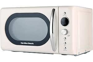 Hamilton Beach 20L Retro Microwave, Compact, 8 Presets, 60 Min Timer, Express Cooking, Child Lock, LED Display, Defrost, 700W - HB70H20C, Cream