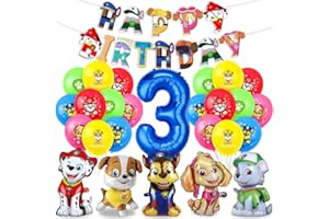 MENELOS Patrol Geburtstag Deko 3 Jahre, Paw Dog Luftballons Kindergeburtstag, Hund Patrol Dog Blau luftballon 3 Geburtstag, Paw Ballon Dekoration, Happy Birthday Banner für 3 jahre Dog Patrol Party