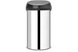 Brabantia 60 Litre Large Kitchen Touch Bin (Brilliant Steel/Matt Black Lid) Removable Lid, Soft-Touch Open, Easy Clean Rubbish Food Waste Bin