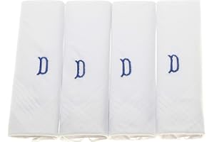 Surf the Shop Mens Initial Handkerchiefs 100% Cotton Cellophane 4 Pack Hankies Letter Silver