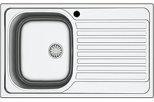 FHULLER Lavello da incasso Vasca + Gocciolatoio Destro | Acciaio Inox Prelucido | 79x50 cm | Incasso 6 mm | Foro Scarico 3,5” | Lavello Cucina Resistente, Igienico e Facile da Pulire