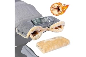 Orzbow Pram Gloves, Warm Pram Hand Muff with Faux Woolen Fleece, Stable Pushchair Hand Muff with Phone Pocket, Weatherproof Fabric, Extreme Comfort, Tight Fit, Pram Gloves for Stroller in Winter, Grey