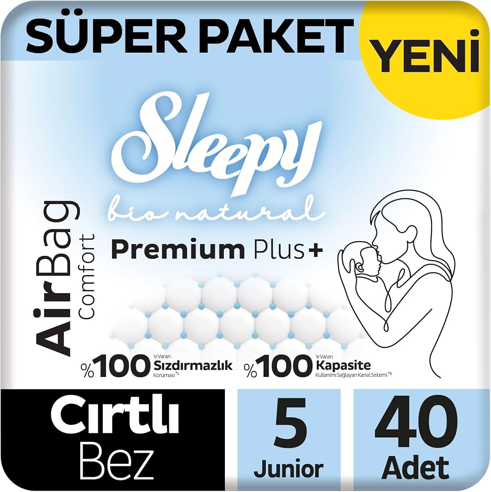 Sleepy Bio Natural Premium Plus Airbag Comfort Süper Paket Bebek Bezi 5 Numara Junior 40 Adet