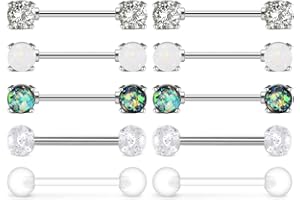 AceFun 14G Piercing Téton Mamelon Piercing Acier Chirurgical Téton Piercing Barres Femmes Argent Or Rose Barbells Bijoux de Piercing