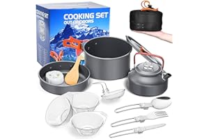 aiGear 12 Pièces Camping Batterie de Cuisine Kit de Casseroles Camping Aluminium Durable pour 1-2 Personnes Pique Nique Camping Randonnée et Cuisine en Plein Air Orange(CC5339OR)