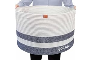 GOCAN XXXL panier a linge panier rangement D55XH35cm panier à linge panier garni pour panier linge salle avec Poignées pour Jouets Oreillers Salon gris blanc panier rond gris