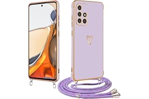BAOJAY Funda con cordón para Samsung Galaxy A51 4G Bonita Cover Protectora Corazón con Correa Ajustable Adecuado para Mujeres Adecuado para Regalar-púrpura