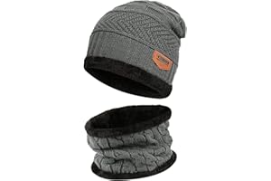 Bequemer Laden Kinder Winter Warm Mütze und Loop Schal Set mit Fleece Gefütterte für 3-8 Jahre Jungen Mädchen, Wintermütze Strickmütze Beanie Schlauchschal Halswärmer Geschenk Weihnachten