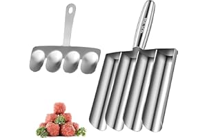 Naturezhen Polpette Maker in Acciaio Inox, Forma Polpette Quadrupla, con Paletta da Taglio, Polpette Stampo, per Polpette Fatte a Mano, Impasto, Utensili da Cucina