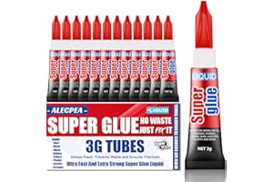 ALECPEA 3g (12 Pack), Super Glue Liquid, All Purpose, Fast Setting, Ideal for Metal, Ceramics, Leather & More