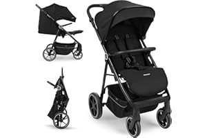 KikkaBoo LUCY Kinderwagen, Baby Sportwagen, Bis zu 22 kg, Leichtes Kinderwagen-Buggy, faltbar und kompakt, Schwarz