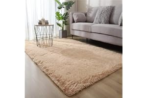 Hiser Rugs Tapis de Salon à Poils Longs Tapis de Sol Moelleux Shaggy Doux et Confortable Moderne Tapis Antidérapant Décoration Intérieure Tapis Moelleux pour Salon Chambre (Chameau,50x80cm)