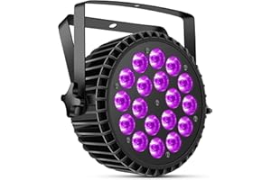 Ukfog 200W 18 LED Par UV+RGB+DMX512 luce da discoteca, luce FarettoParty Light 8 canali/modalità strobo/suono/attiva, effetto luce da DJ per spettacolo, bar, feste, festival