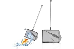 SWoob 2pcs Small Fishing Net Extendable Stainless Aquarium Fish Net with Telescopic Handle Suitable for Cleaning Fish Tanks, Ponds and CatchingFish and Shrimps 23-44.5cm Black