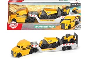 Dickie Toys 203725005 VOLVO Mack Truck Laweta i 2 pojazdy budowlane: wywrotka, ładowarka, przyczepa do sprzęgania, ruchome części, długość 32 cm, do zabawy w piaskownicy dla dzieci od 3 lat
