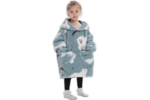 JOREAY Kids Oversized Blanket Hoodie, Little Girls Boys Snuggle Fleece Hooded Wearable Blanket, Fluffy Giant Sweatshirt for Toddler
