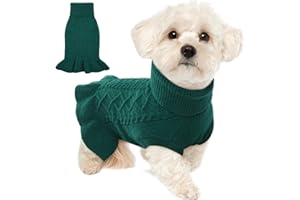 Lelepet Large Dog Sweater Dress, Puppy Jumper Dog Sweaters for Girls Turtleneck Warm Knitwear Fall Dog Pullover Dress Knit Sweaters for Large Dogs Vest Pet Sweater, Dachshund, Shih Tzu, Dark Green, L