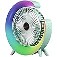 Wtrtr Desk Fan,USB Charging Mini Table Fan Colorful Light, Rotatable,Strong Airflow,3 Speed Wind,WTR-66 (Green)