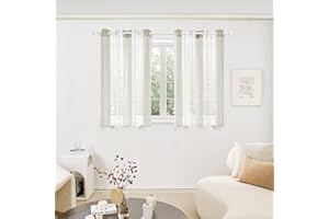 Deconovo - Tende Soggiorno e Camera da Letto Semi-Trasparenti 2 Pezzi, Tenda Finestra Moderne con Occhielli, Modello Bianco+Lino, 140x138 CM (Larghezza x Altezza)