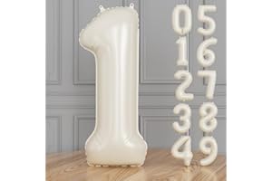 Adeyoo Cream Number 1 Balloon - 40 Inch Large Beige Number Balloons 0-9 for Birthday Decorations, Sand White Self Inflating Foil Digital 1 Balloon for Boys Girls Birthday Anniversary Party Decorations