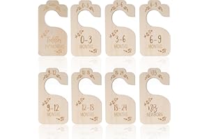Famini Wood Baby Wardrobe Dividers, 8 Pieces Double-Sided Beautiful Month Wooden Baby Closet Dividers Organizers, Closet Organisers Hangers for Baby Shower Nurser Gift from Newborn to 24 Month