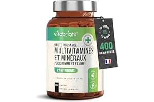 Multivitamines et Minéraux 400 Comprimés Multivitamines Femme/Homme, Complement Alimentaire Vitamine Fatigue Intense, Immunité Adulte, Cure Vitamine Adulte Vitamines Minéraux et Compléments VitaBright
