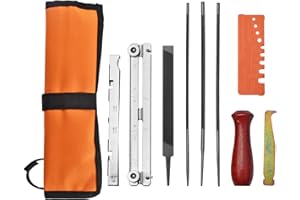 MULTIM Universal Chainsaw Chain Sharpener Field Sharpening Kit, with 5/32-Inch (4 mm), 3/16-Inch (4.8 mm), 7/32-Inch (5.5 mm) Round Files, Handle, Filing Guide & Pouch (617067), Flat File
