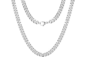 AFSTALR Cuban Link Chain for Men Silver Chains Mens Miami Necklace Stainless Steel Sturdy Chain Width 6/9mm,46/51/56/61cm Length