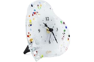 Sospiri Venezia Orologio da Tavolo Vetro Murano Meccanismo Silenzioso Decorato a Mano Soprammobile Casa -Idea Regalo Cerimonia Bomboniera con Scatola Elegante (19x19 cm Cuore)