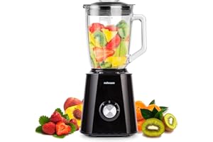 Mellerware - Batidora de vaso Mixy! 1500 W | Jarra de vidrio de 1.5L | 2 velocidades + TURBO | Procesador de alimentos profesional con cuchillas de 6 hojas | Rompehielos | Negro