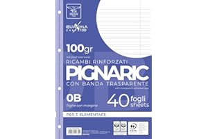 Pigna, Paquet de 40 4 trous, classement, bande latérale renforcée, feuilles à trous renforcées, papier 100 g/m², format A4, 21x29,7, 0B, lignées, etc. feuilles A4, 21x29,7, 0B, ligné troisième grade