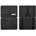 FuninCrea Men's Clamshell Magic Card Wallet with 3 Card Slots and Zipper Coin Pocket, Frosted PU Leather Slim Wallet Ultrathin Card Holder Wallet Money Clip (Black)