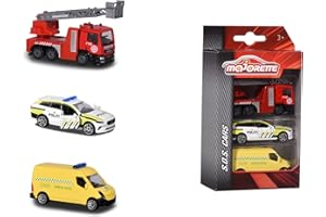 Majorette 212057262007-3-pak norweski pojazd ratunkowy - 3-pak norweskich pojazdów ratowniczych z samochodem policyjnym Volvo V90 model, pogotowie ratunkowe i strażackie z metalu, 7,5 cm, od 3 lat