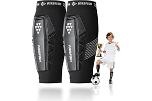 AirsFish Football Shin Pads Sleeves, PU Shock Core & Silicone Grip Strips, Ultra-Light Breathable Shin Defender, Lightweight Shin Guards for Kids