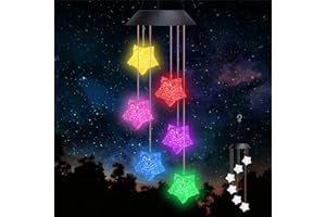 Januts LED Solar Wind Chimes Light Outdoor Color Changing Wind Chime Waterproof Mobile Garden Lamp Home Yard Patio Romantic Decorative Lights for Women Hanging Wind Chimes for Mum (Star)