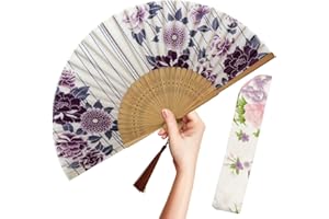 OMyTea Folding Hand Fan for Women - Foldable Chinese Japanese Vintage Bamboo Silk Fan - for Hot Flash, Church, EDM, Music Festival, Party, Dance, Performance, Decoration, Gift (Peony)