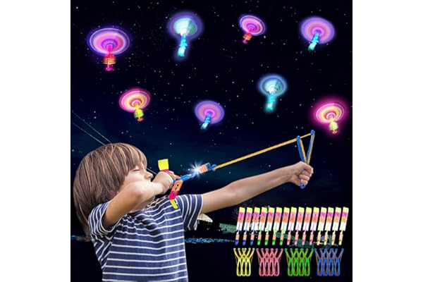 MOYKSRR Jouets LED Lumineux Helicoptere, 15 Pièces Jouet LED de Fronde, Lumineux Catapulte Volant Jouet, Jouets Lumineux, Jouets de Fronde de Fête pour Enfants Anniversaire