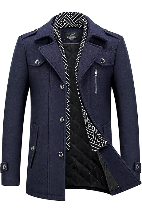 Winterjacke Wolle Herren KUDORO Herren Wollmantel Slim Fit