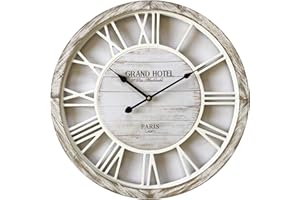 REBECCA MOBILI Mobili Rebecca Shabby - RE6140 - Orologio da parete in MDF, metallo, Numeri Romani, Ø 50 cm x P 4,5 cm, Bianco/Marrone