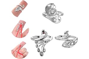 WLLHYF 3PCS Adjustable Knitting Loop Crochet Ring Silver Sparrow Fish Phoenix Metal Woven Rings Open Ring Finger Holder Accessories for Crafts Hand Weaving Hook Line Supplies