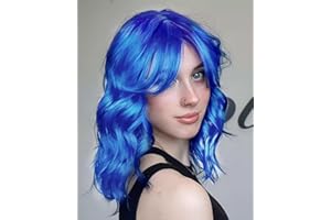 WOKESTAR Bob Lockige Perücke mit Fransen, Kurze Synthetische Gewellte Perücken für Frauen Blond mit Rosa Highlights Farbe