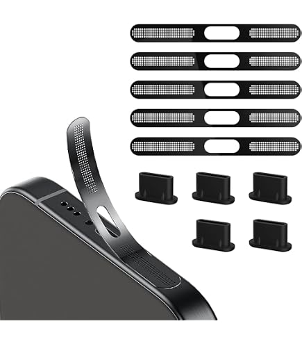 PEKLLOCY Set Van 9 – USB-C Stofpluggen En Speakercover – Zwart/zilver – Elegant En Beschermend